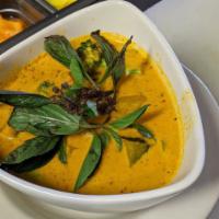 Gang Garee (Yellow) · Yellow curry cooked in coconut milk with bell pepper, carrot, onion, potato, and your choice...