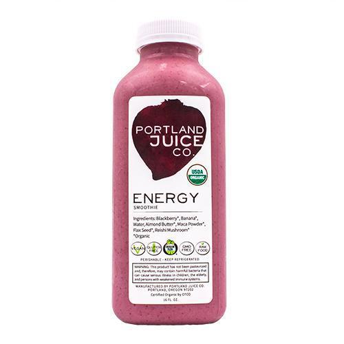Energy Smoothie · 16 oz. of thick, nutritious, certified organic smoothie goodness. Made with blueberry, banana, almond butter, almond milk, maca powder, reishi mushroom powder and filtered water. Please note that products purchased here will have a 1-3 day shelf-life.