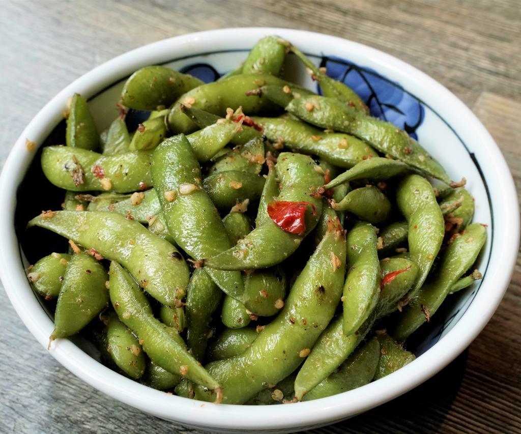 Spicy Edamame · Garlic & spicy peppers 