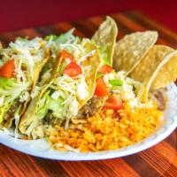 Taco Plate · 3 tacos served with rice & beans.