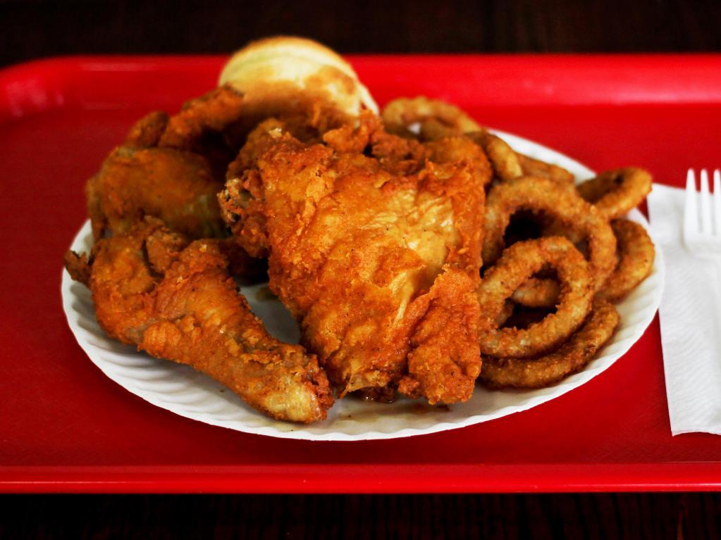4 Pieces Chicken Combo · Served with 2 rolls, french fries and canned soda.