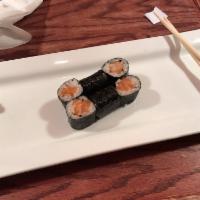 R03. Salmon Roll · Salmon, Seaweed on the outside. 