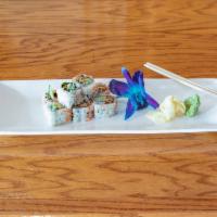 R39. Oyster Tempura Roll · 8 pieces. Deep-fried oyster with cucumber tobiko outside.