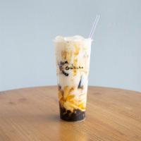Mom's Favorite · Milk with Honey & 4 Toppings of Boba, Egg Pudding, Grass Jelly and Red Bean