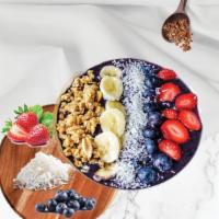 Acai Fruit Bowl  · Acai with Granola, Banana, Strawberry, Blueberries, Coconut Flakes & Honey 