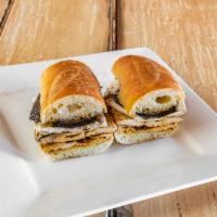 Queens Sandwich · Grilled chicken, portobello mushroom, fresh mozzarella and balsamic on french bread.