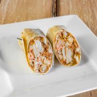 Spicy Chicken Wrap · Boneless Buffalo chicken, carrots, celery and blue cheese dressing.