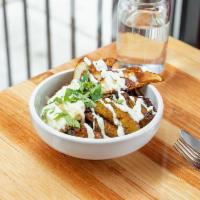 Pobre Bowl · Rice, Black Beans, choice of protein, plantains, sweet potato. Topped off with a fried egg a...