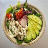 Salad Bowl · Choice of protein served with spring mix, tomatoes, radish, cucumbers, pickled onions and ch...