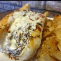 1. Philly Style Steak Sandwich · Onions, peppers and provolone. Served with can soda or bottle water or fruit.