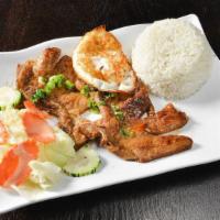 Combination Rice Plate · Steamed jasmine rice served with green leaf lettuce, pickled carrots and daikons, cucumber, ...