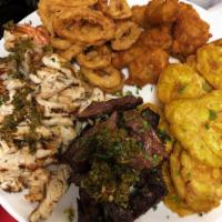 Picadera Platter · Fried Calamari, Grilled Chicken, Grilled Skirt Steak, Buffalo Wings & Shrimp 