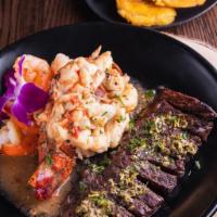 Surf and Turf · Our classic churrasco with grilled lobster tail and shrimp.