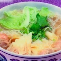 N2. Wonton Noodle Soup · Savory light broth with noodles.