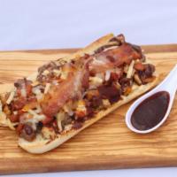 3. BBQ Sandwich · Chicken 8 oz marinated with homemade BBQ sauce, pinto beans, bacon topped with gratinated mi...