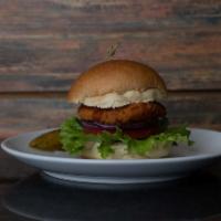Crispy Chicken Burger · Comes with lettuce, tomatoes, red onions, and pickles.Fried  Chicken.