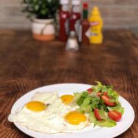 Sunny Side Egg · 3 
Eggs, Served with house salad and fries.