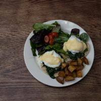 Eggs Benedict with Spinach · 2 poached eggs, sauteed spinach, and hollandaise sauce. Served on an English muffin with hom...