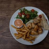Chicken Shish Kebab · Served with French fries and House 
 salad.
