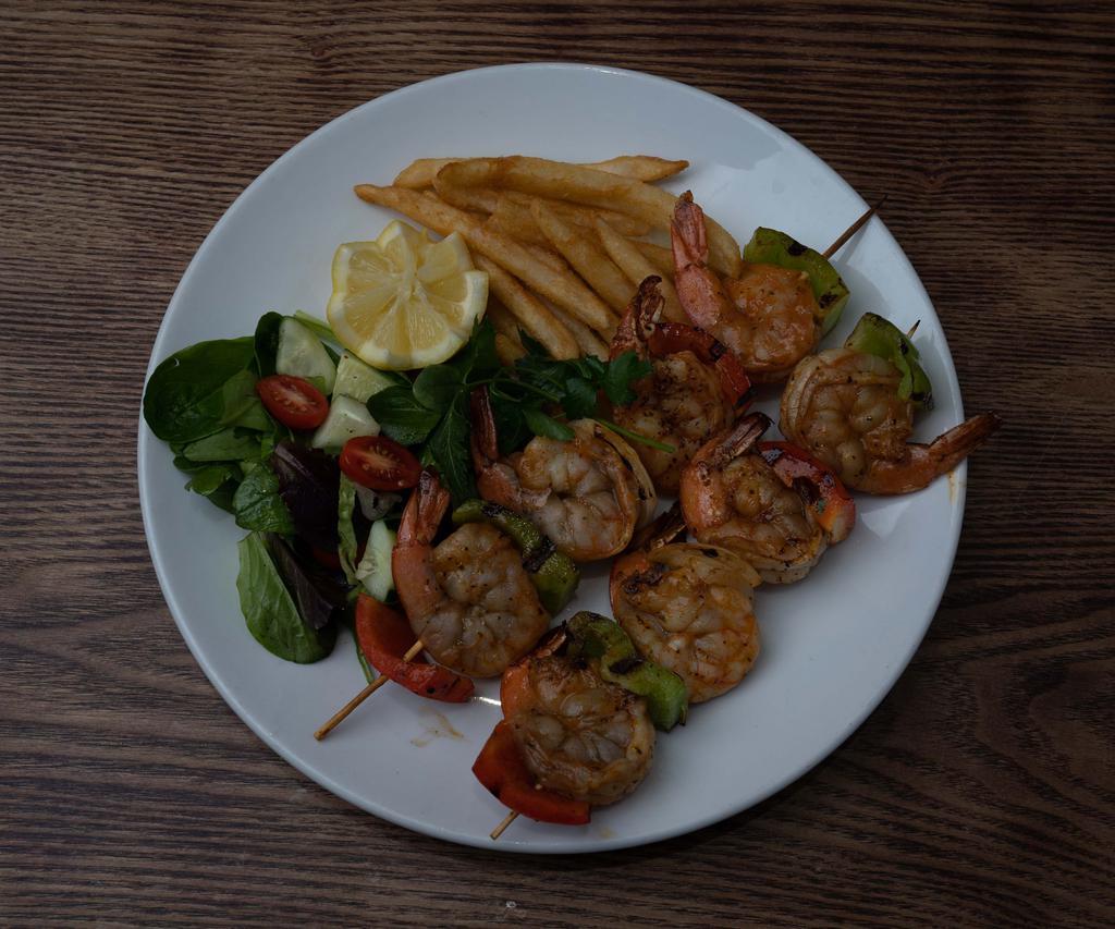 Shrimp Kebab · Served with French fries/House salad or Grilled vegetables