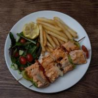 GRILLED SALMON · Served with garden salad with fries