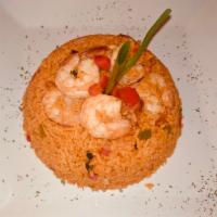 Arroz con Camarones · Shrimp with rice.