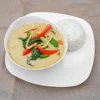 Green Curry Dinner  · Red curry pastes with coconut milk, bell pepper, basil, bamboo shoot, and eggplant. 