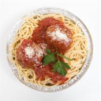 Spaghetti with Meatballs · Served with 2 garlic knots.