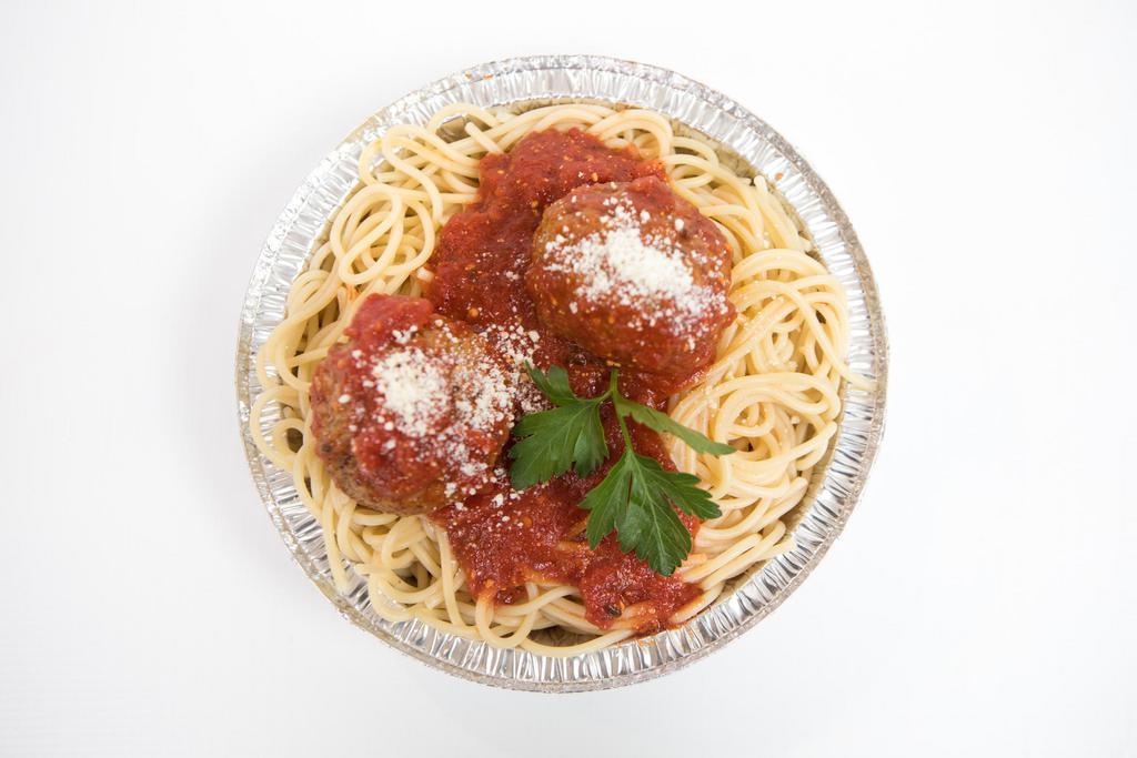 Spaghetti with Meatballs · Served with 2 garlic knots.