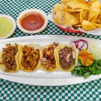 Tacos · Your choice of meat (asada, chicken, pastor, or carnitas).