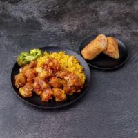 C12. Sesame Chicken Combination Plate · Served with pork fried rice and pork egg roll.