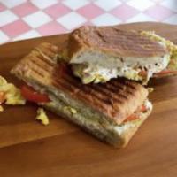 Fully Loaded Sandwich / Neil's Way · Ciabatta
Cream cheese 
Grandma's Original String Cheese 
Omelette
Tomatoes 
Cucmbers
Zataar