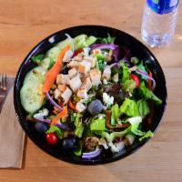 1872 Grilled Chicken Salad · 4oz REAL Grilled chicken, Romaine mix, tomato, red onion. and cheese. add croutons, dressing...