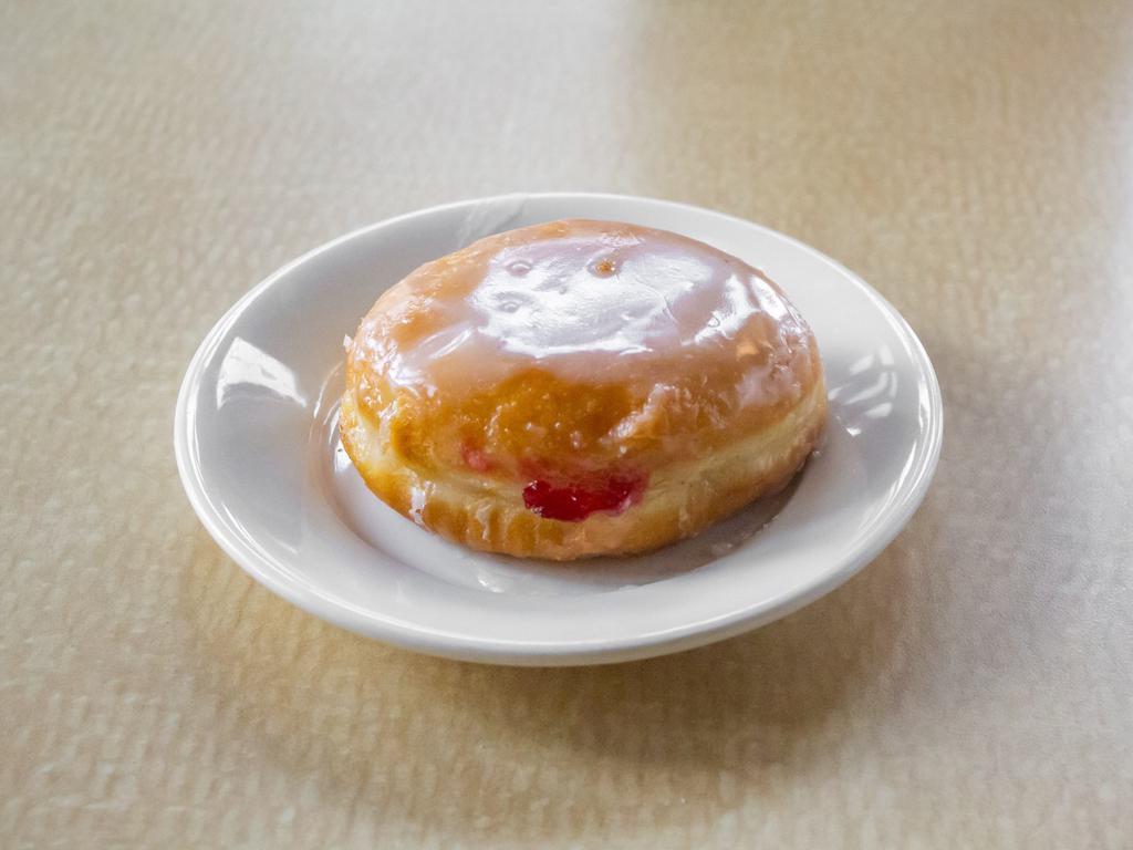 Raspberry filled donuts · fresh donuts filled with raspberry filling (usually glazed lightly)
