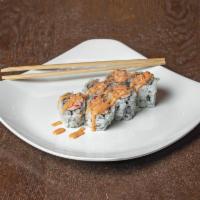 Spicy Kani Roll · Spicy crabmeat with crunch on top.