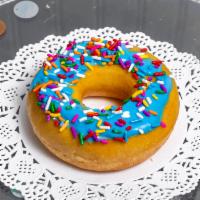 Blue Iced Sprinkles Donut · 