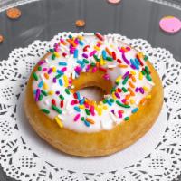 White Iced Sprinkles Donut · 