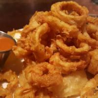 Tempura Calamari · Lightly fried rings, onion rings, sambal miso sauce.