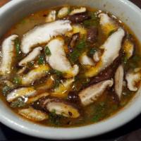 Mushroom Miso Soup · Shiitake mushrooms, truffle oil, togarashi. Gluten free. Spicy.