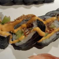 Spider Roll · Soft shell crab, cucumber, spicy mayo. 