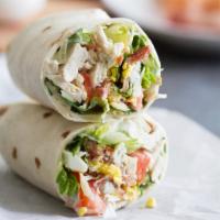 Buffalo Chicken Wrap · Grilled chicken, Buffalo sauce, lettuce, tomato, blue cheese dressing.