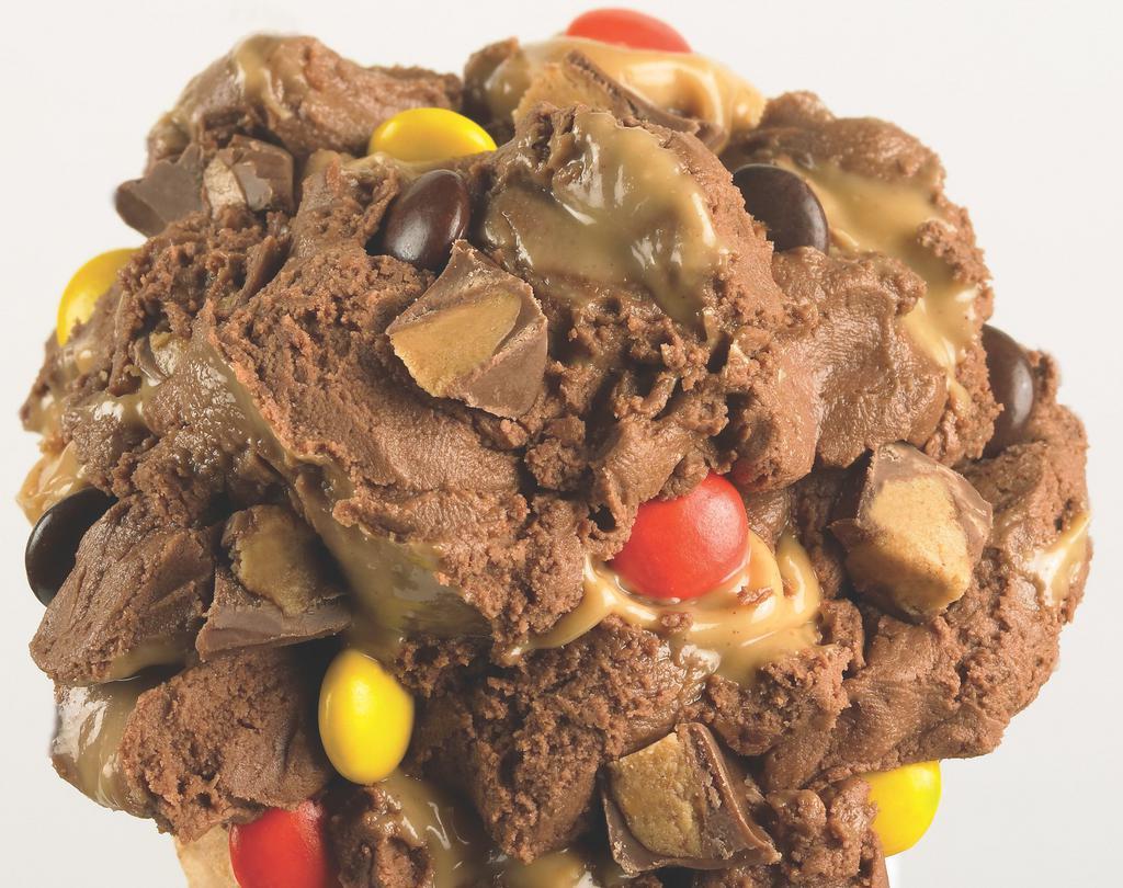 Peanut Butter Galaxy · Chocolate with Reese's peanut butter cups, Reese's pieces, and peanut butter topping.