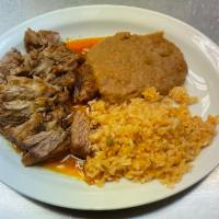 Barbacoa 1 lb. with Sides · Slow cooked beef and pork, marinated with flavorful chilies and spices. Includes two 16oz si...