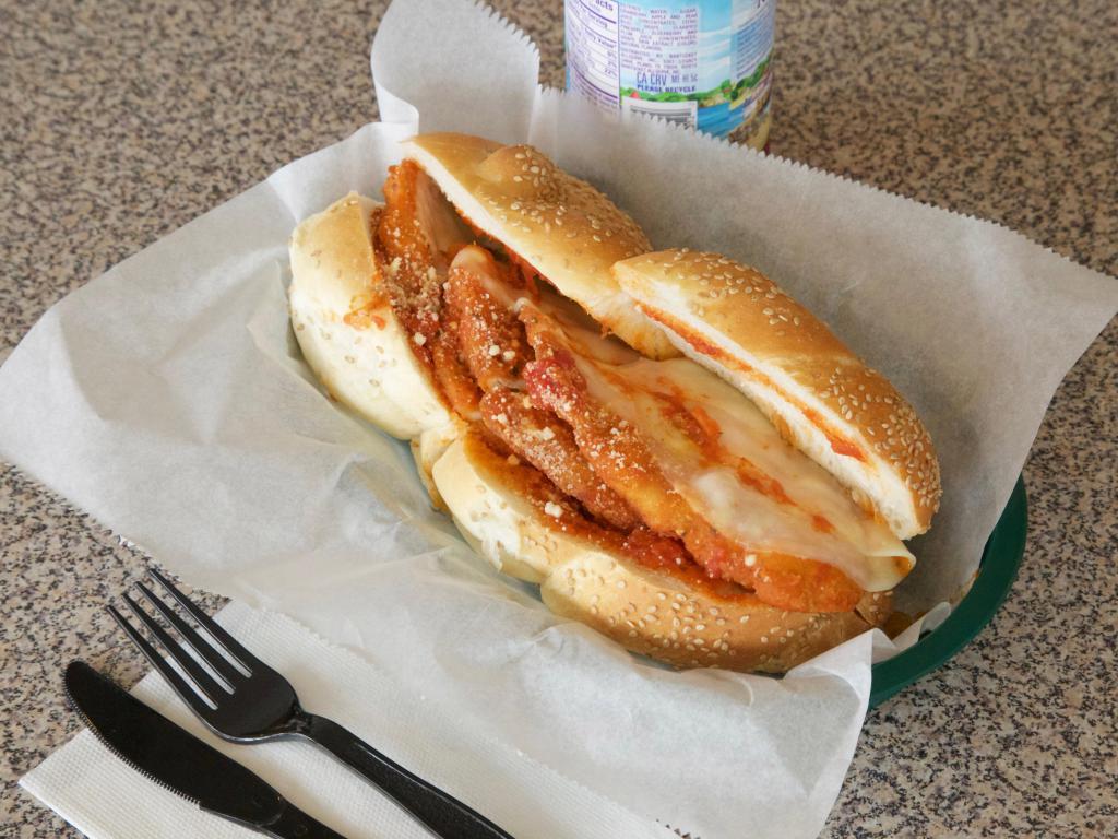 Chicken Parmigiana Sandwich · Fresh all natural chicken breast with marinara sauce, blend of Parmesan and provolone. Served on your choice of Italian seeded roll, white or whole wheat wrap, white or whole wheat sub roll.