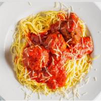 Spaghetti & Meatballs · Long thing pasta. Ball of seasoned meat.
