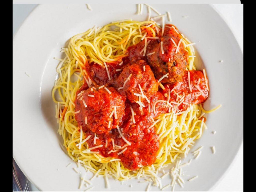 Spaghetti & Meatballs · Long thing pasta. Ball of seasoned meat.