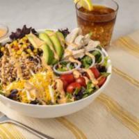 Tex-Mex · Hearty Ancient Grains with fresh chicken, mixed greens, avocado, grape tomato, diced red oni...