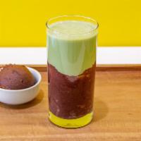 Matcha Latte with Red Bean Paste · Served with red bean paste.