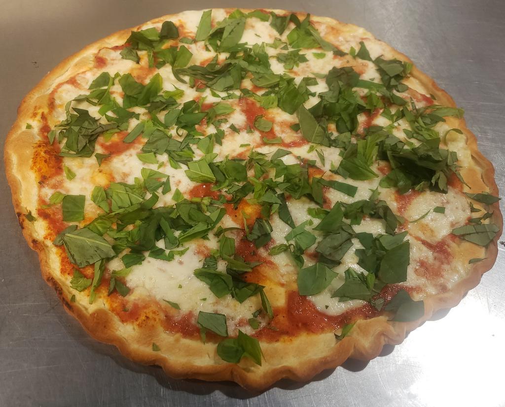 Margherita Pizza · Tomato sauce, fresh mozzarella and fresh basil.