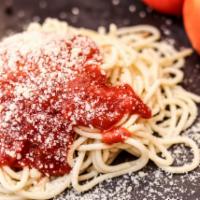 Spaghetti Napolitano · Spaguetti , Our signature Tomato sauce and plenty melted mozzarella cheese